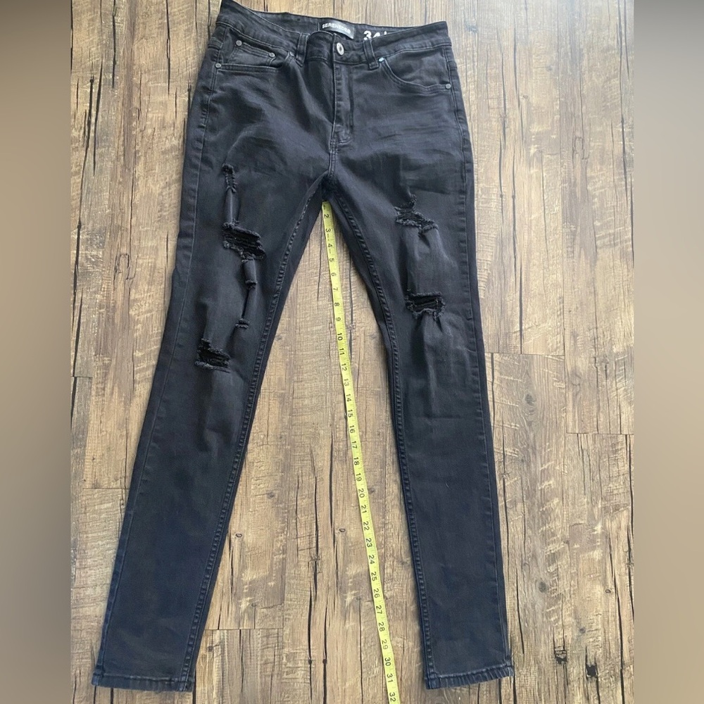 Serenede Men's Black Distressed Skinny Denim Jeans Size 34x32 Cotton Goth Punk
